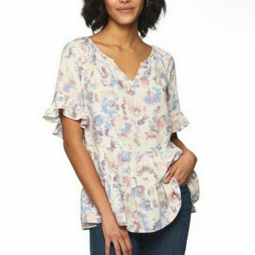 BeachLunchLounge Akia ruffled top in Tie Dye Splash size medium